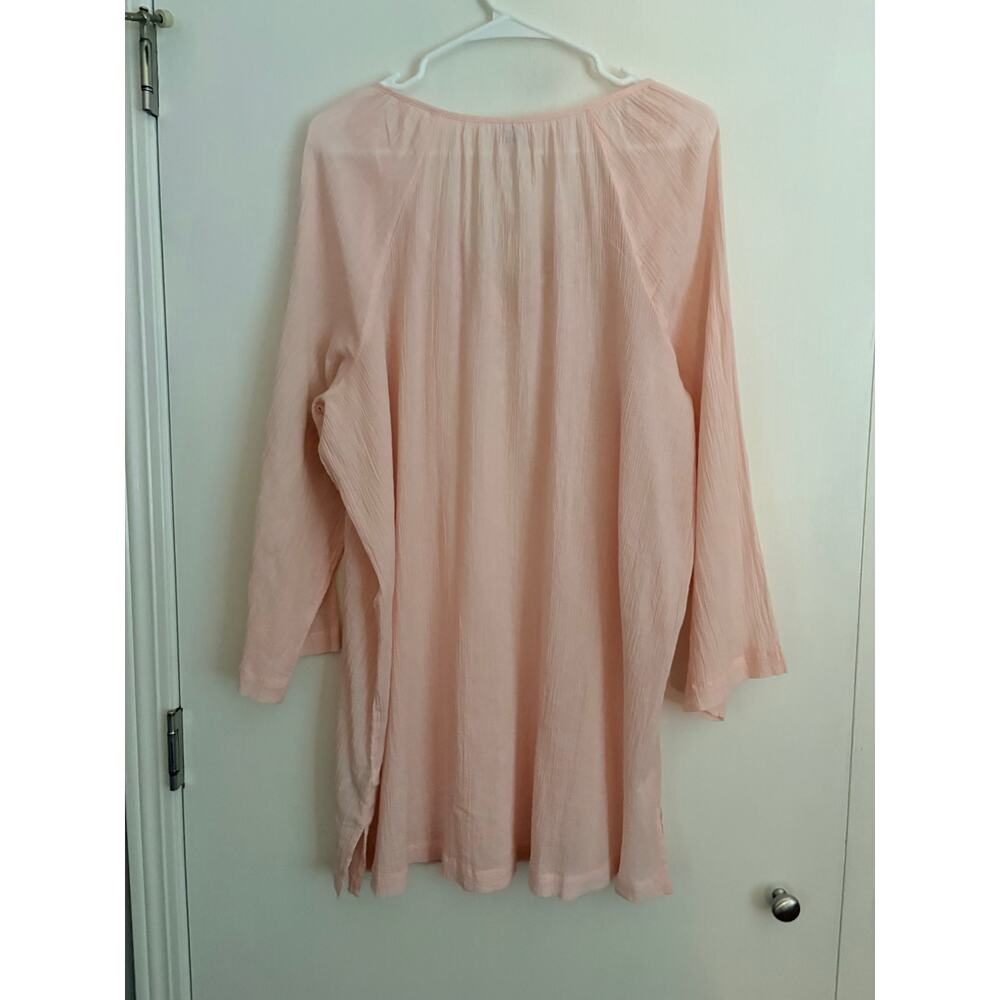 NWT Old Navy Pink Gauze Embroidered Tunic Dress Tassel Long Sleeve XL Boho Chic - Picture 2 of 8